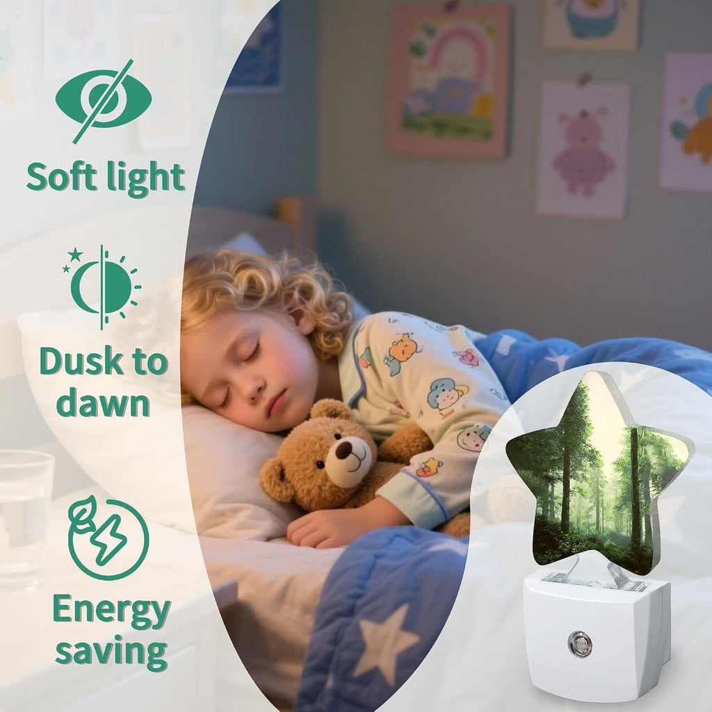 Misty Forest Star Night Light Plug in, Soft Glow Night Light for Kids Bedroom Nursery, Gentle Warm Light for Sleep, Compact Lamp for…