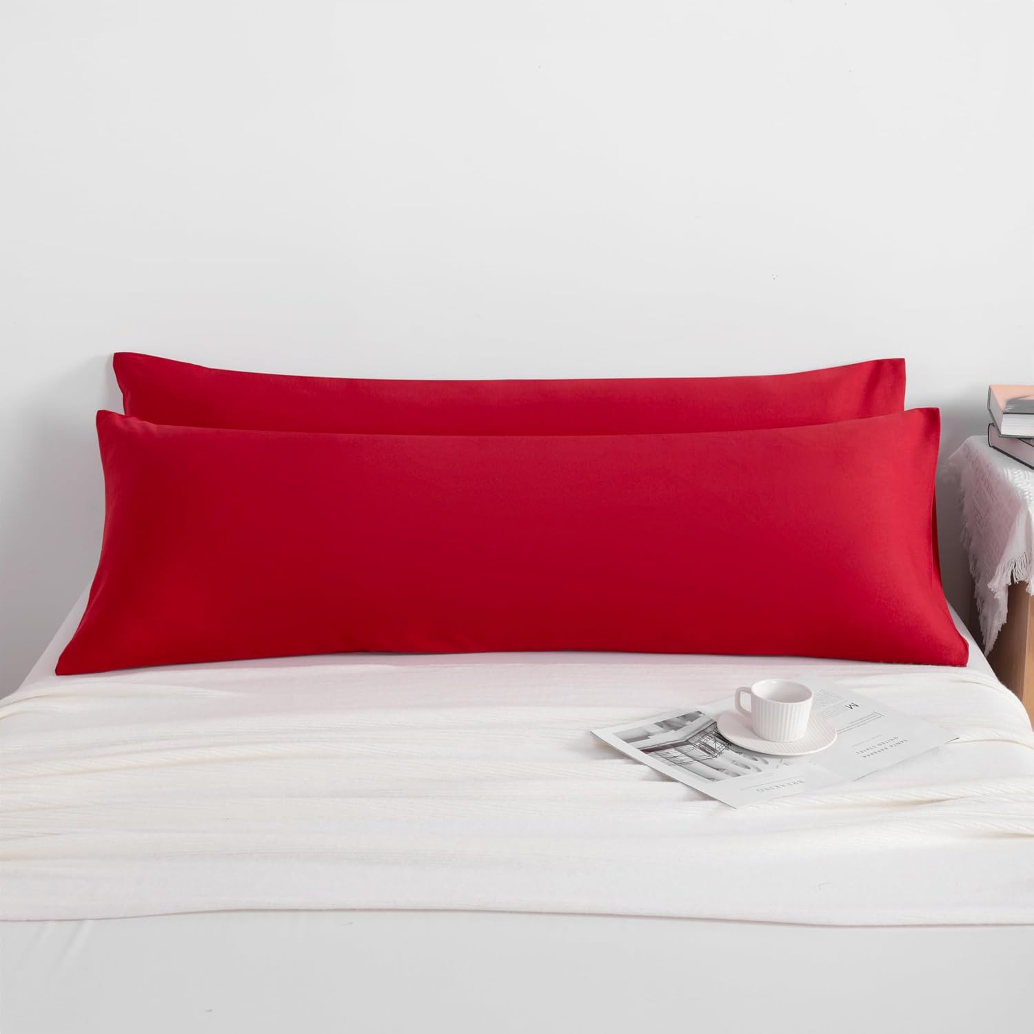 Ntbay 2 Pack Body Pillow Cases, 20x54 inches, Red, Soft, Wrinkle, Fade Resistant, Envelope Closure, Microfiber, 2 Pillowcases in Set, Quali…