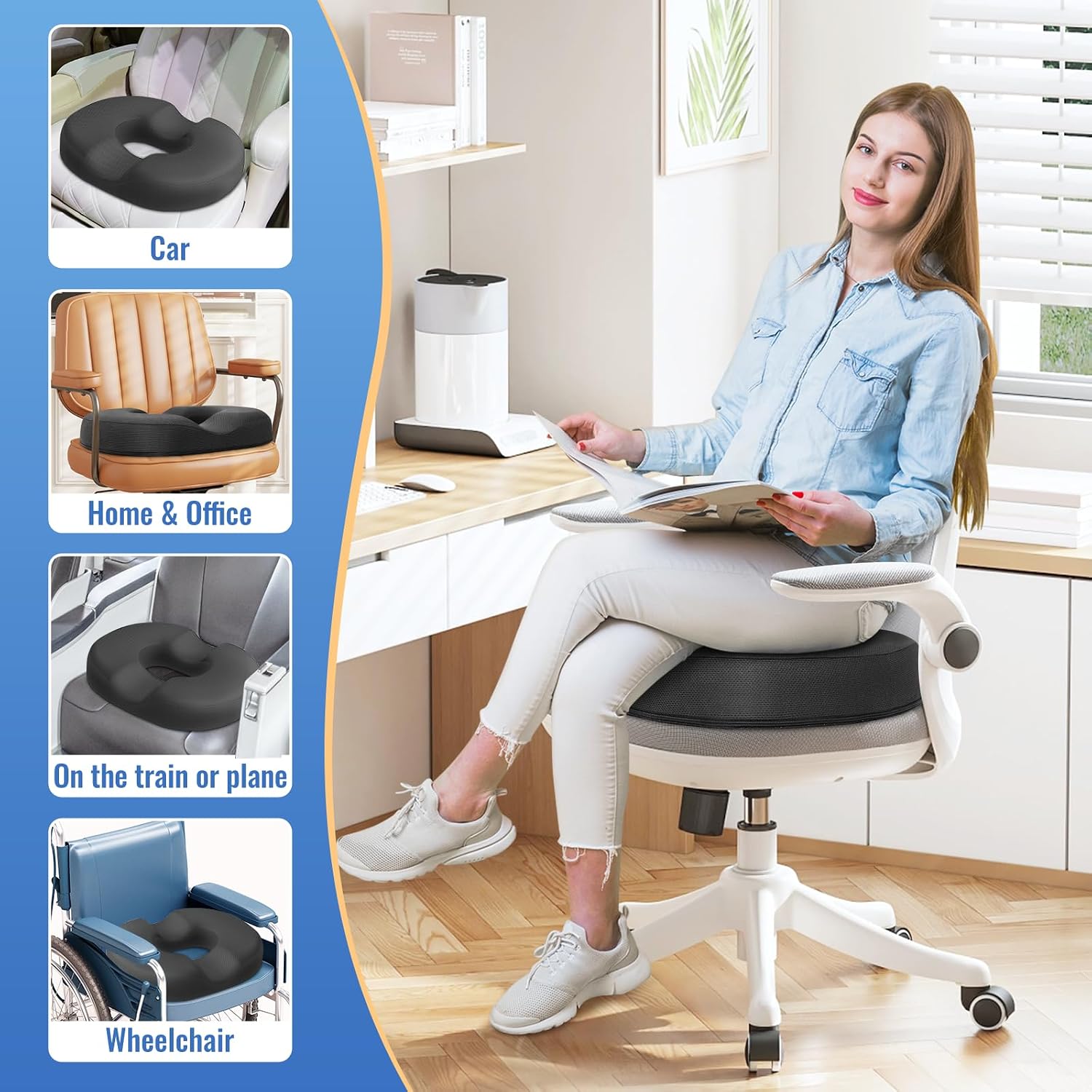 CloudBliss Donut Pillow Seat Cushion for Tailbone and Hemorrhoids, Memory Foam Chair Cushion for Postpartum Pregnancy, Seat Cushions for Me…