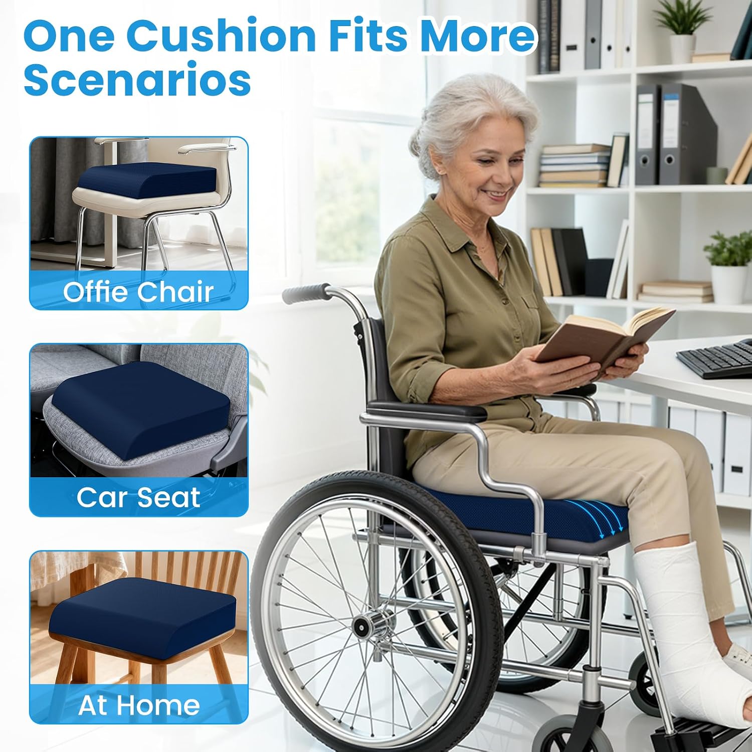 Wheelchair Seat Cushion - Cooling Gel & Memory Foam Office Chair Cushion with Non-Slip Bottom & Washable Cover, Ergonomic Car Seat Pillow…