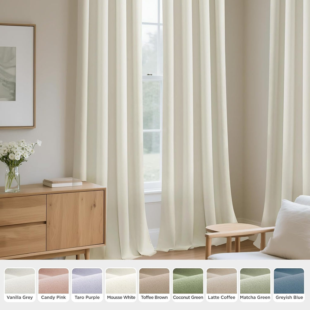 Joydeco White Velvet Curtains 84 Inches 2 Panels, Luxury Thermal Insulated Soft White Curtains for Bedroom & Living Room, Room Darkening Ve…