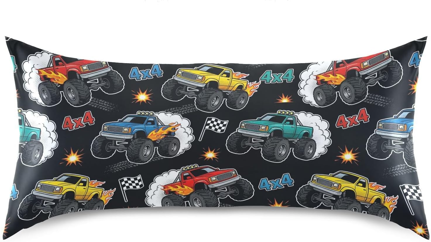 Monster Truck Black Print Pillow Covers Silk Pillowcase for Hair and Skin Soft Breathable Smooth Cooling Satin Pillowcase Standard Size…
