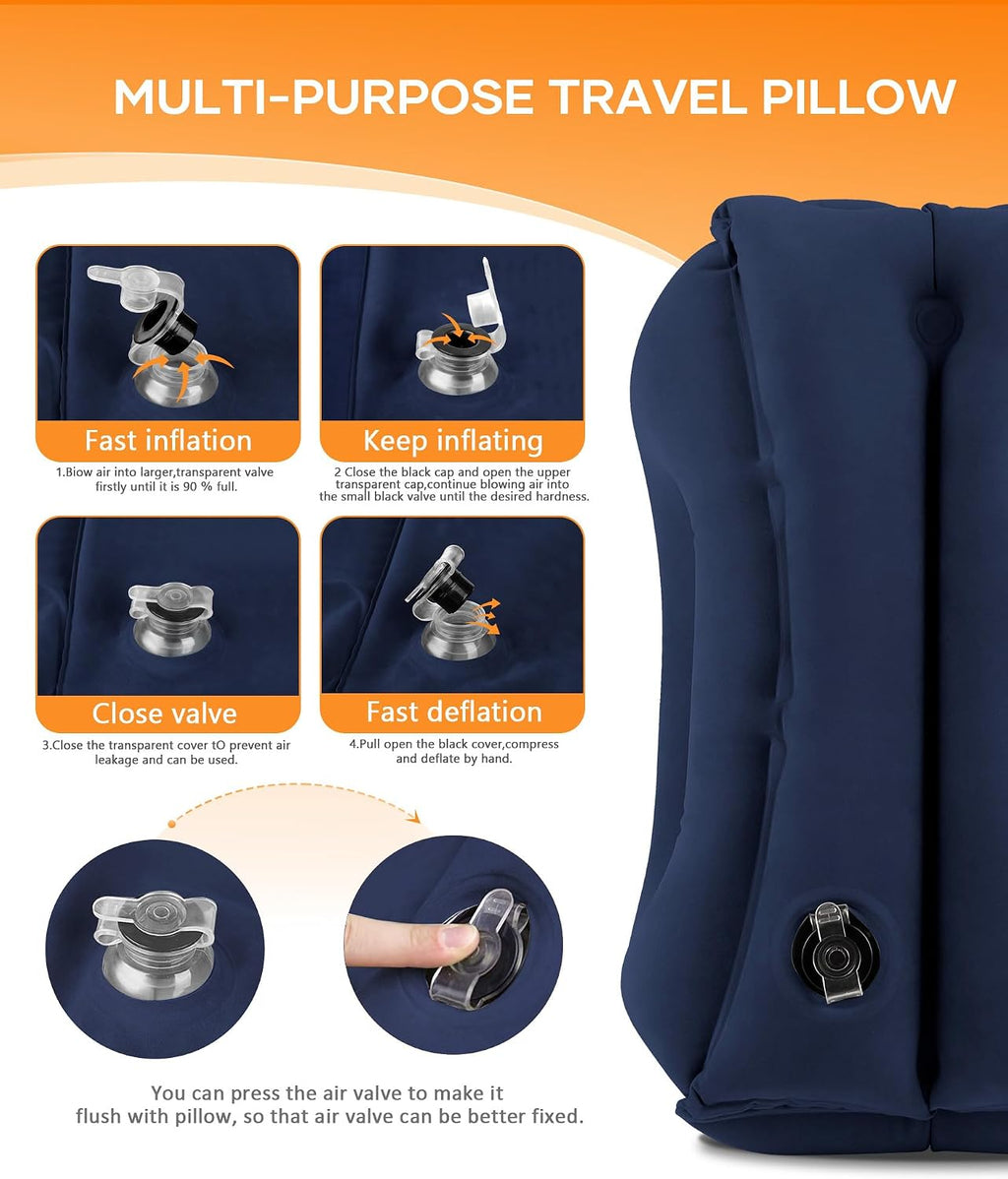 Sunany Travel Pillow, Upgraded Plane Pillow for Long Flights, Inflatable Neck Pillow Used for Airplanes, Cars, Buses, Trains, Office Napping…