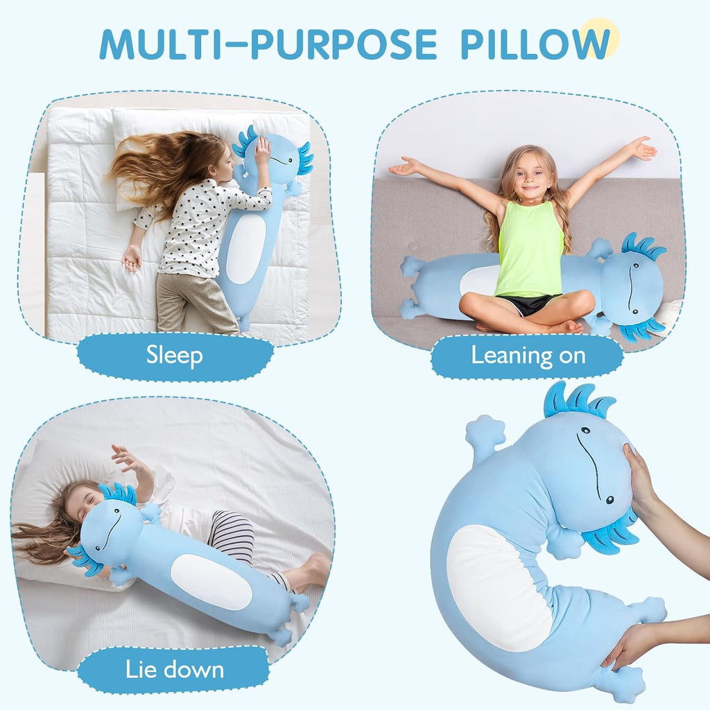 Dalmao 36 inch Cute Giant Blue Axolotl Plush Soft Body Pillow, Large Axolotl Stuffed Animals Toy, Squishy Plushies Gifts for Kids Boys…