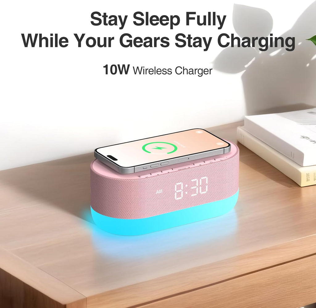 HOUSBAY Sound Machine with Alarm Clock for Bedrooms, Dual Speakers, 21 HiFi Sounds, 10W Wireless Charger, Unlimited Sound, Bluetooth, 10…