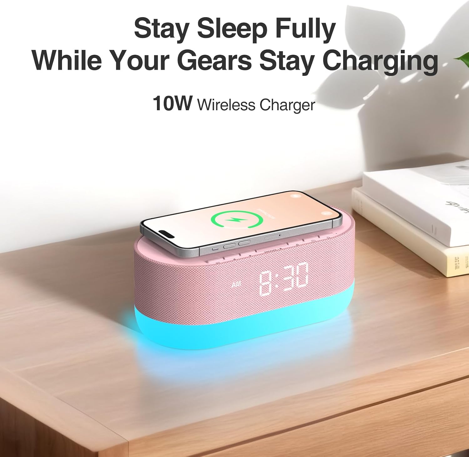 HOUSBAY Sound Machine with Alarm Clock for Bedrooms, Dual Speakers, 21 HiFi Sounds, 10W Wireless Charger, Unlimited Sound, Bluetooth, 10…