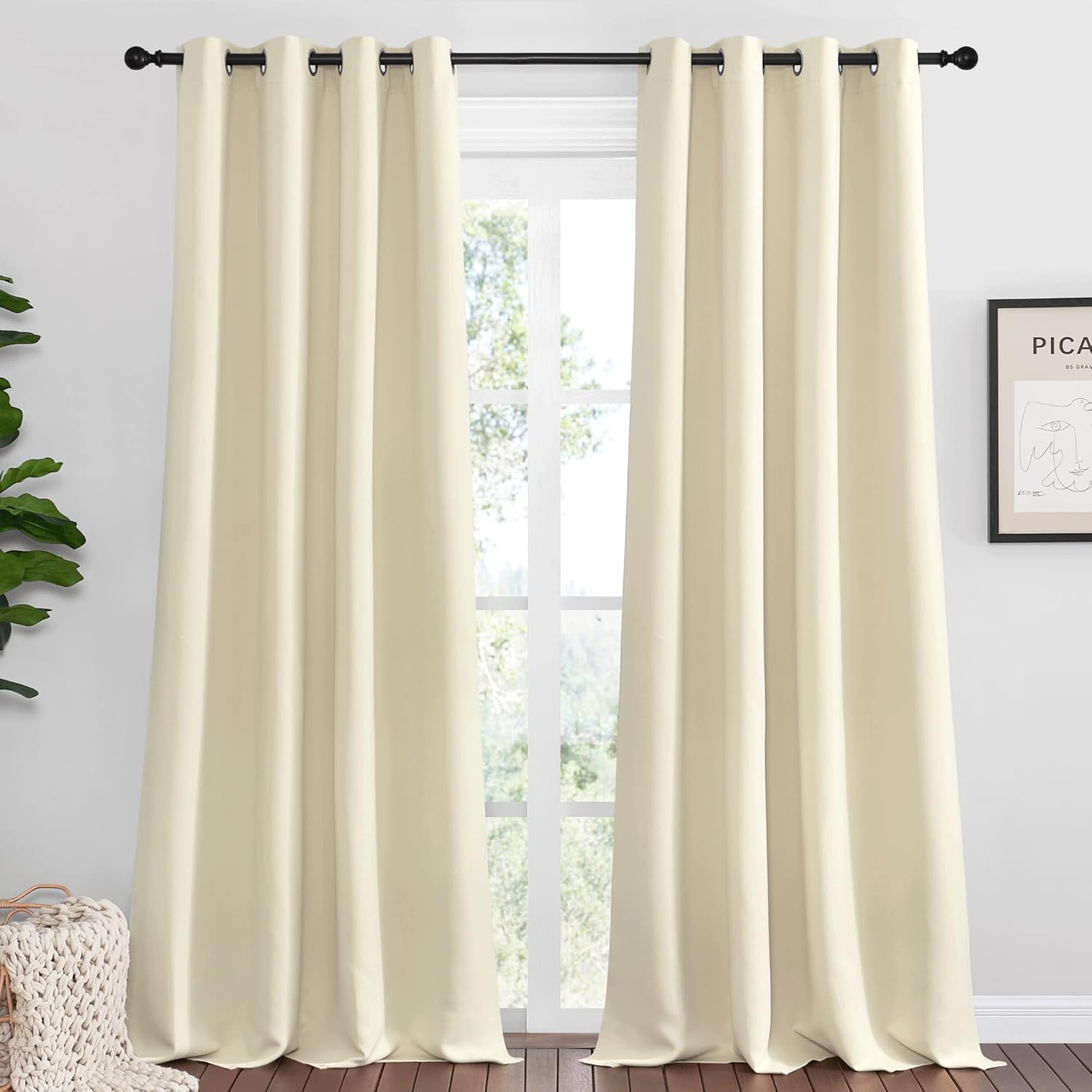 Nicetown Beige Room Darkening Curtains 120" Long for Boho Farmhouse Home Decoration, 55" Wide, Set of 2, Window Treatment Total Privacy Dra…