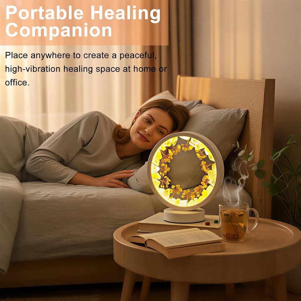Runyangshi Natural Crystal Citrine Small Tree Round White Frame Tri-Color Ambient Light Home Decoration Night Light Healing Decor Gift