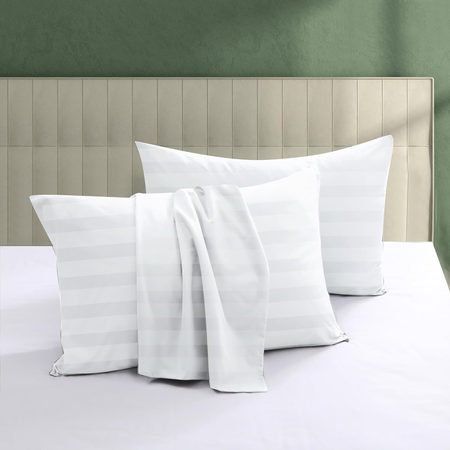 ShunjieHome 100% Egyptian Cotton Pillow Protectors Set of 4, 600 Thread Count Queen Size Bed Pillow Cases with Zipper, Sateen Weave Cooling…