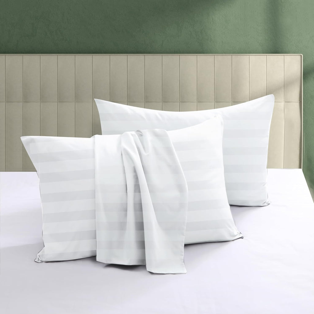 ShunjieHome 100% Egyptian Cotton Pillow Protectors Set of 2, 600 Thread Count Standard Size Bed Pillow Cases with Zipper, Sateen Weave Cool…