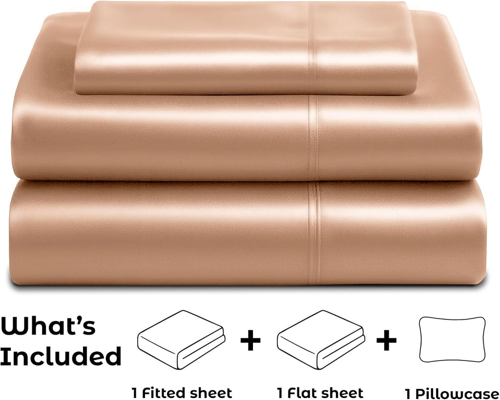 PureBedding Satin Sheets Twin [3-Piece, Rose Gold] Hotel Luxury Silky Bed Sheets - Extra Soft 1800 Microfiber Sheet Set, Wrinkle, Fade, Sta…
