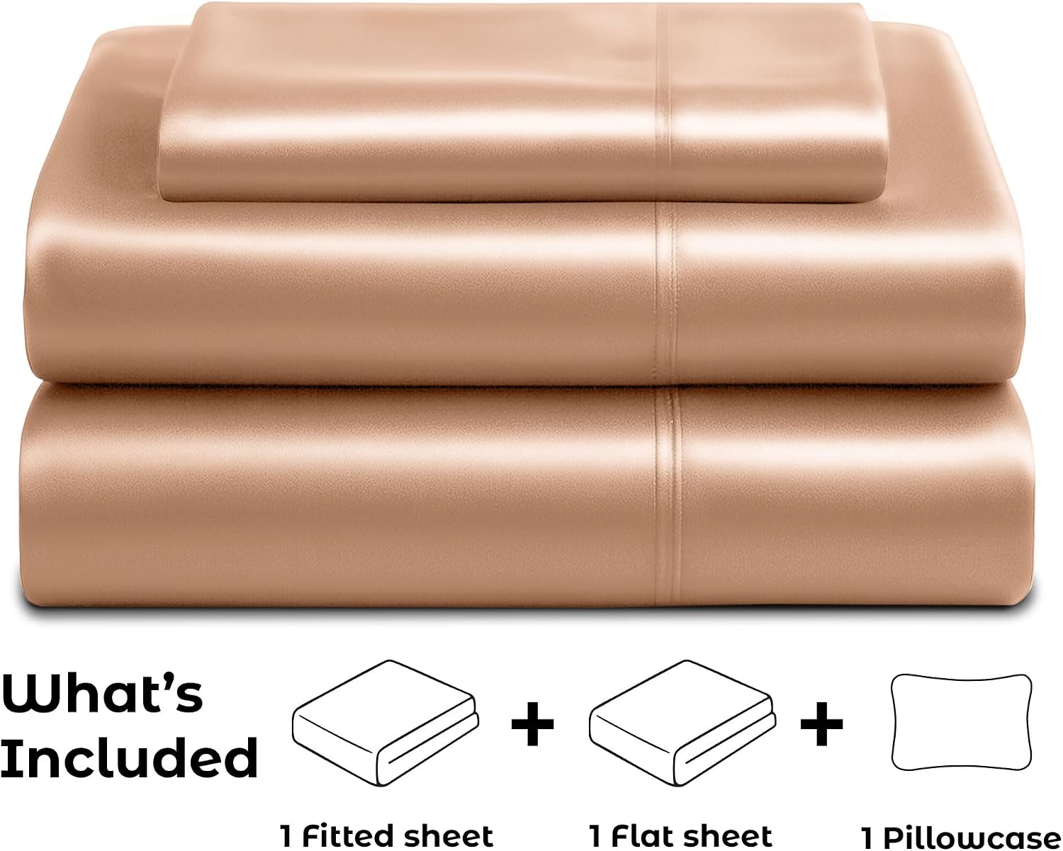 PureBedding Satin Sheets Twin [3-Piece, Rose Gold] Hotel Luxury Silky Bed Sheets - Extra Soft 1800 Microfiber Sheet Set, Wrinkle, Fade, Sta…