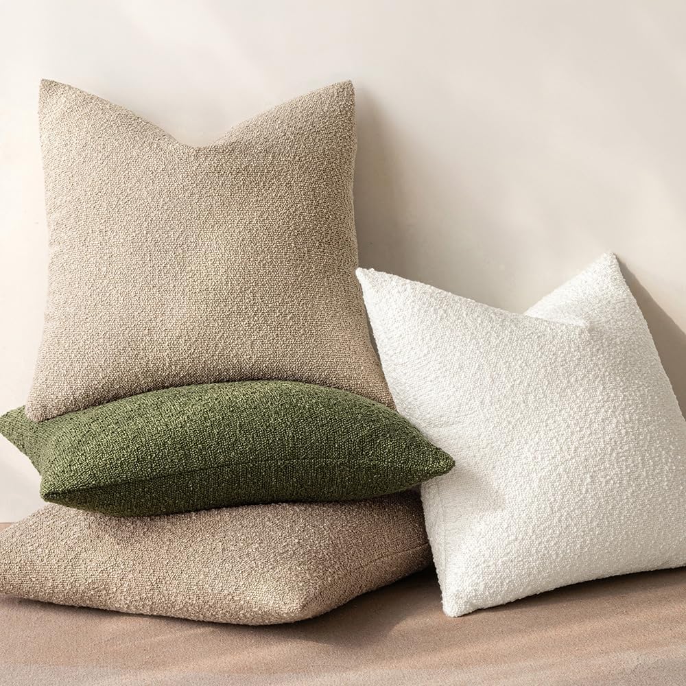Miulee 12x20 Inch Decorative Lumbar Pillow Covers for Couch Bed Set of 2 Textured Boucle Neutral Spring Throw Pillow Covers Olive Moss Gree…