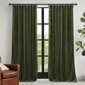 Rybhome RYB HOME Olive Green Velvet Curtains for Bedroom Living Room, Thermal Insulated Privacy UV Heat Blocking Luxurious Drapes for Nurse…