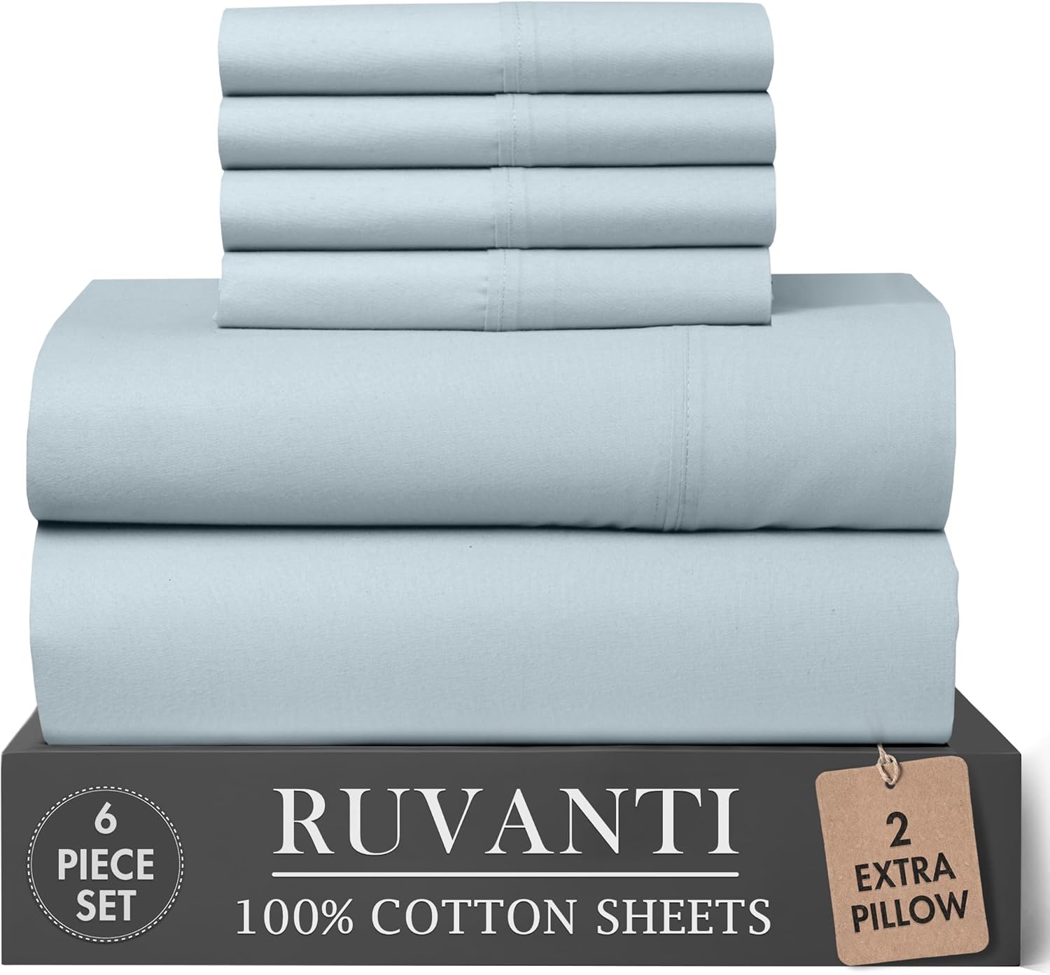 Ruvanti 100% Cotton Percale Sheets King Size 6 Piece Set, Cooling Bed Sheets for Hot Sleepers, Deep Pocket 16”, Breathable Lightweight & Du…