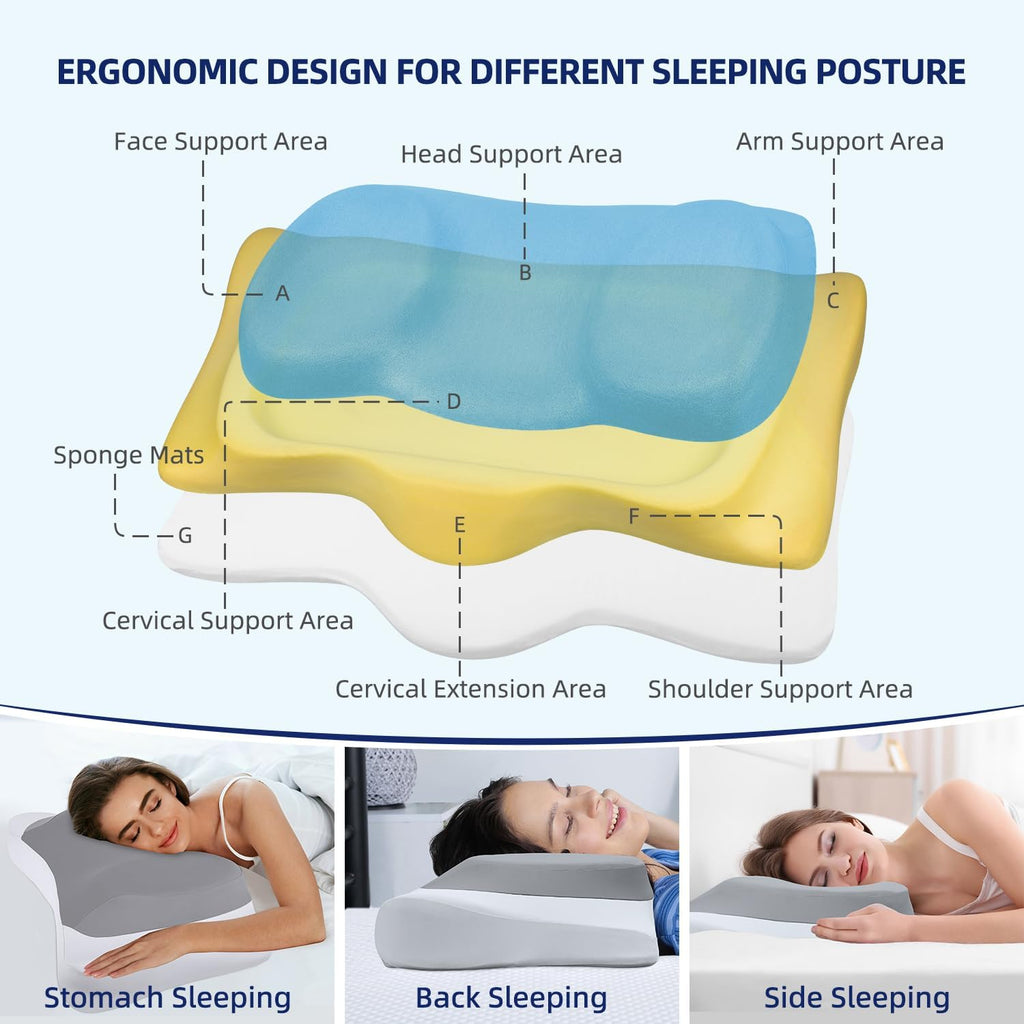 Ablegrid Dual-Layer Memory Foam Cervical Neck Support Pillow, Contour Cooling Gel Pillow for Neck Shoulder, Ergonomic Orthopedic Adjustable…