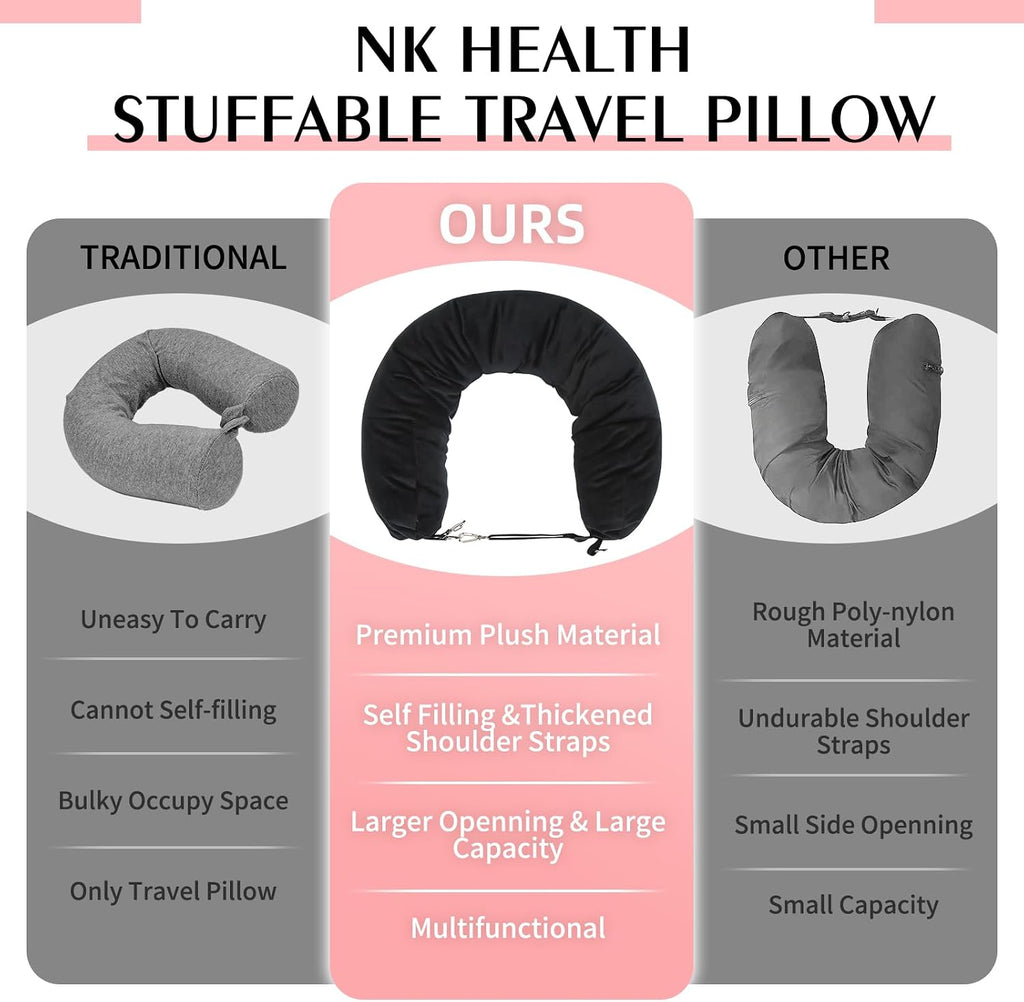 Stuffable Travel Pillow, Stuffable Neck Pillow for Travel, Neck Pillow Stuffed with Clothes Storage - No Extra Baggage Fees, Fits 5+ Days…