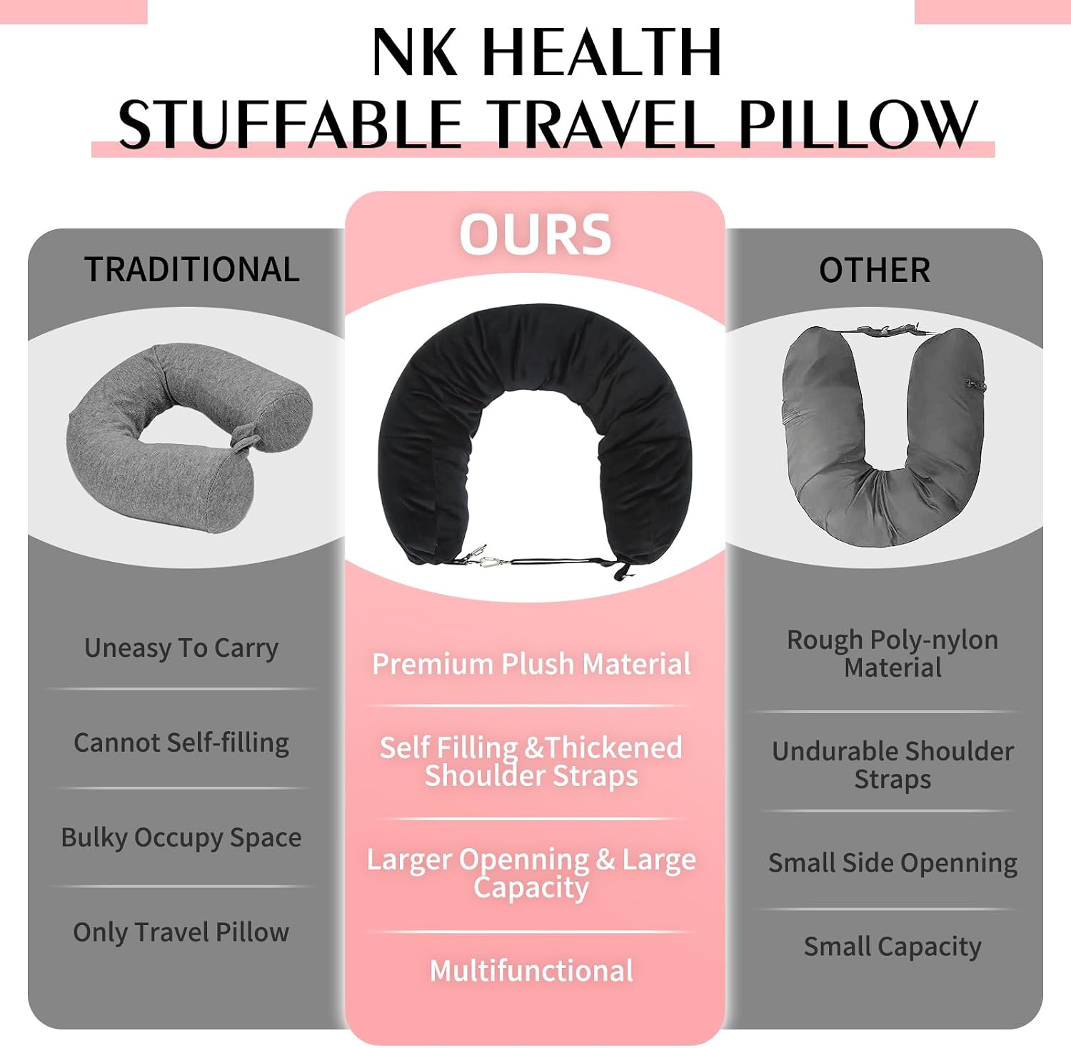 Stuffable Travel Pillow, Stuffable Neck Pillow for Travel, Neck Pillow Stuffed with Clothes Storage - No Extra Baggage Fees, Fits 5+ Days…
