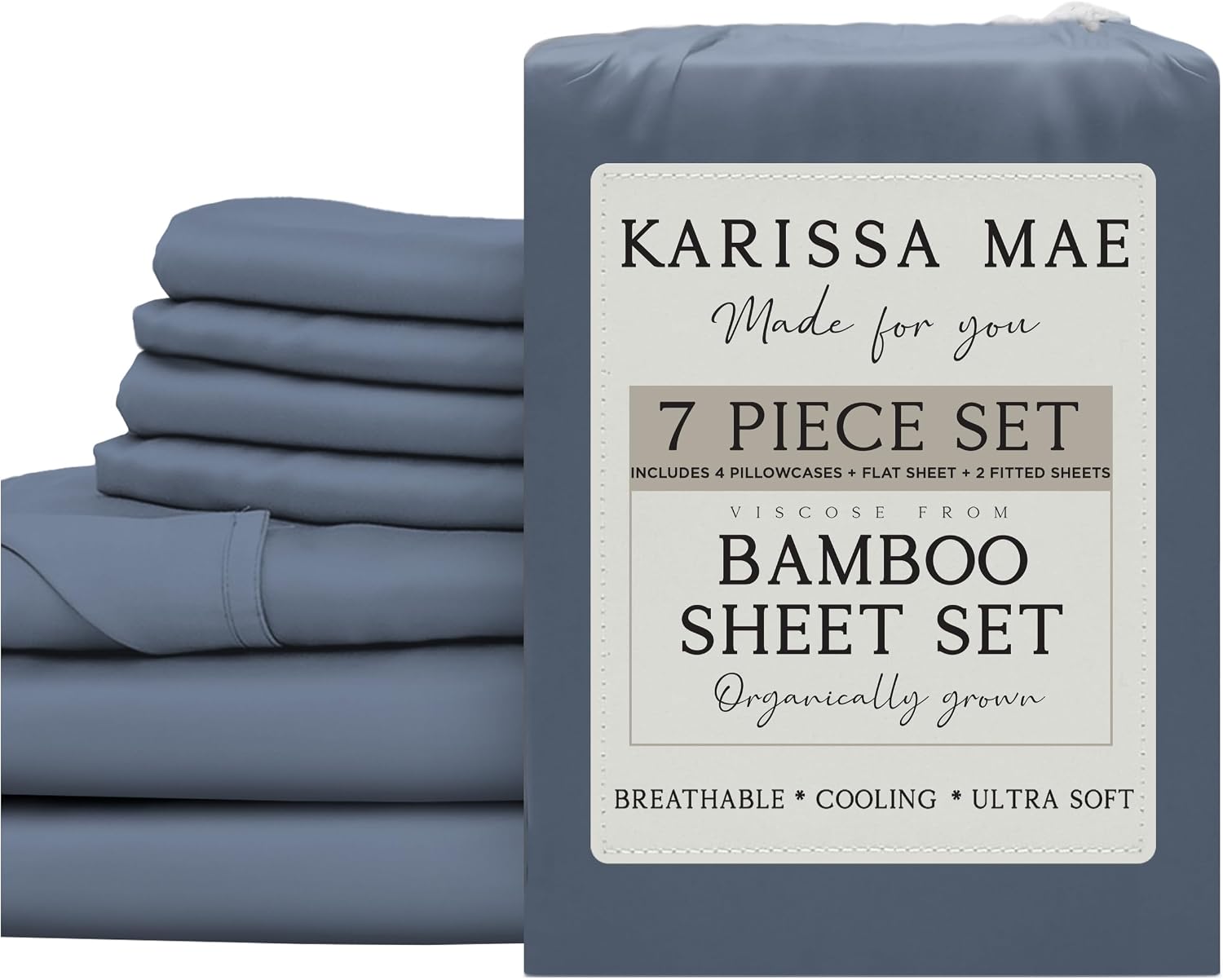 KARISSA MAE 7 Piece Pure Viscose from Bamboo Split King Size Sheet Set | 100% FSC Certified | Luxuriously Soft | Cooling | 18" Deep…