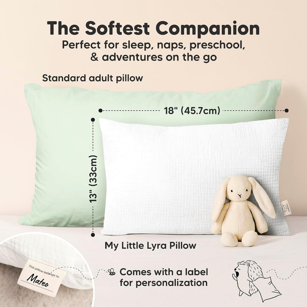 KeaBabies Toddler Pillow with Pillowcase – 13x18 Soft, Breathable Organic Cotton Muslin Kids Pillow for Sleeping, Travel, Preschool Nap…