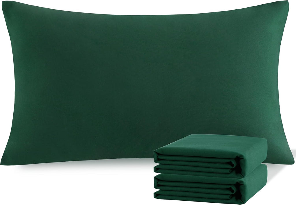 Ntbay King Pillowcase Set - 2 Pack Brushed Microfiber 20x36 Pillowcases - Soft, Wrinkle-Free, Fade-Resistant, Stain-Resistant, Dark Green P…
