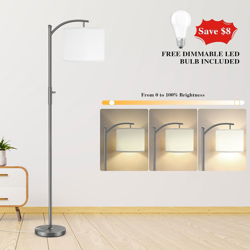Dimmable Floor Lamp, Arc Floor Lamps for Living Room, Stepless Dimming Modern Standing Lamp with Linen Shade, Tall Lamp for Bedroom…