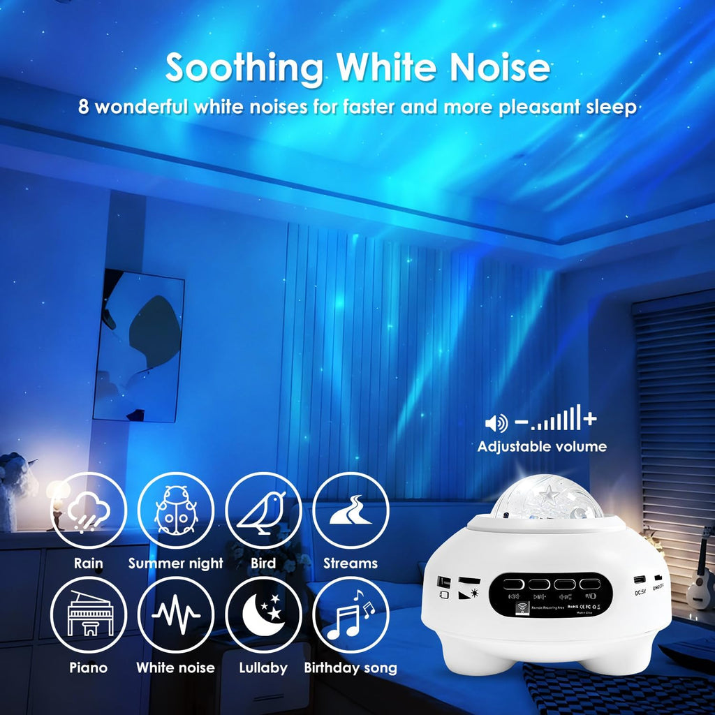 Ranfare Star Projector, Northern Lights Projector, with Bluetooth Speaker, White Noise, Remote Control, Night Light, for Game Room, Adults, Fam…
