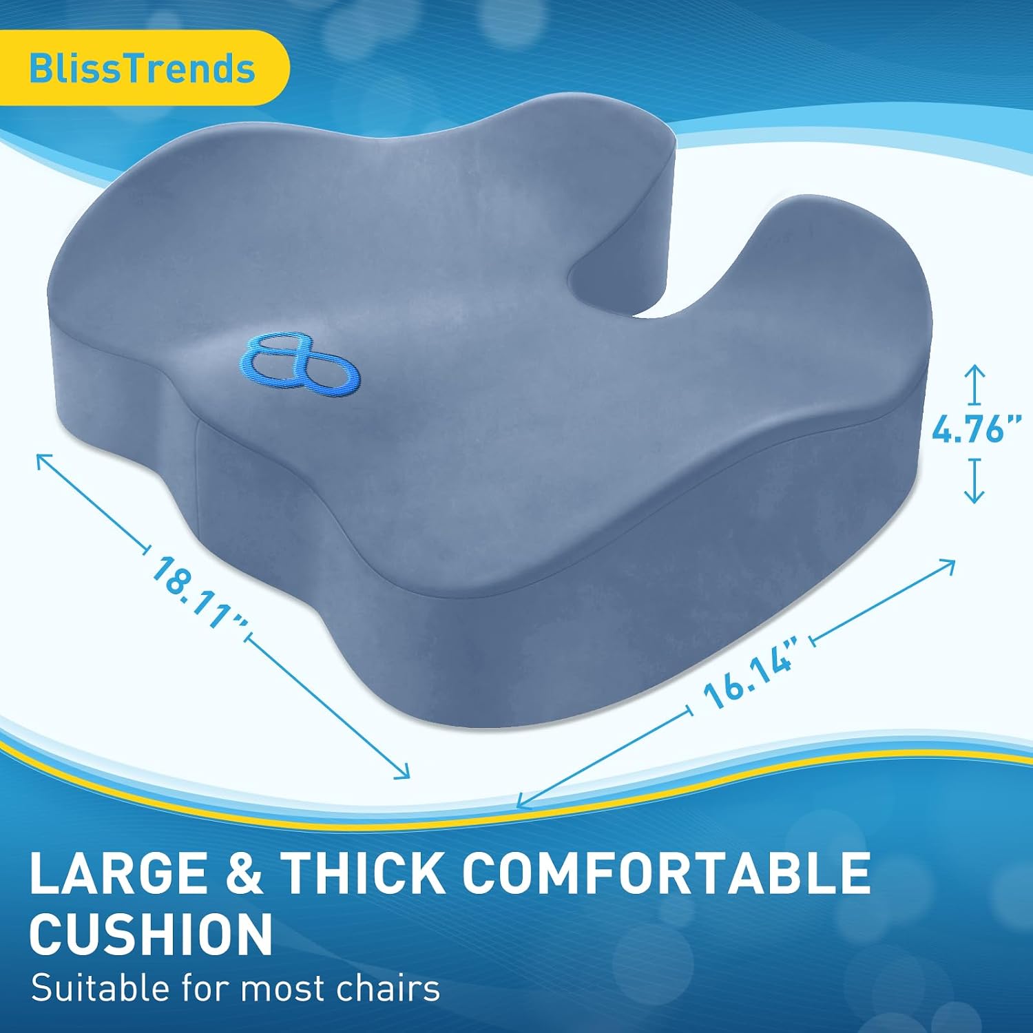 BlissTrends Seat Cushion, Thick Memory Foam Cushions for Office Chair, Car Seat, Airplane, Relieving Pressure Tailbone Sciatica Back Pain fo…