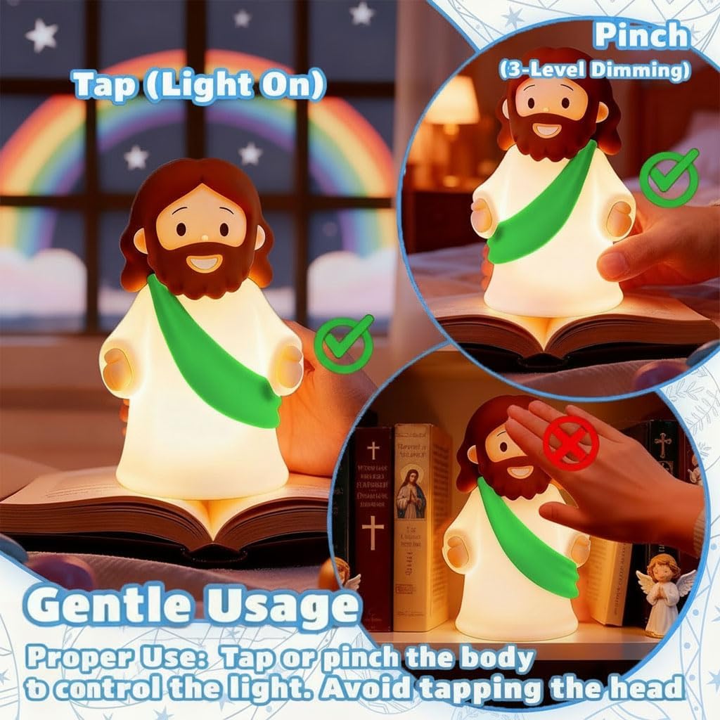 Jesus Night Light Rechargeable Bedside Night Light Dimmable Silicone LED Light Ideal for Religious Gatherings, Gifts for Sunday School…