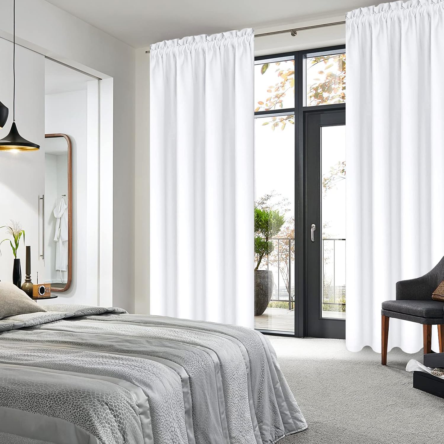 DWCN White Curtains for Living Room Thermal Insulated, 50% Light Blocking Curtains for Bedroom, Dining Room Window, W 42x L 84 Inch, Set…