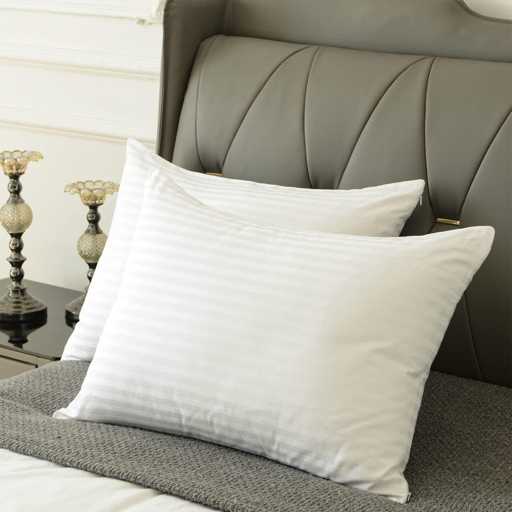 100% Cotton Pillow Protectors with Zipper Standard Size, White Pillow Cases for Home & Hotel, Sateen Soft Cooling Hidden Zippered Pillow…