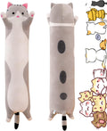 Rexinc Jumbo Plush Pillow - Gray Cat Toy, Soft Long Body Pillow, Cute Cartoon Cat Stuffed Animal, Gift for Girls & Boys