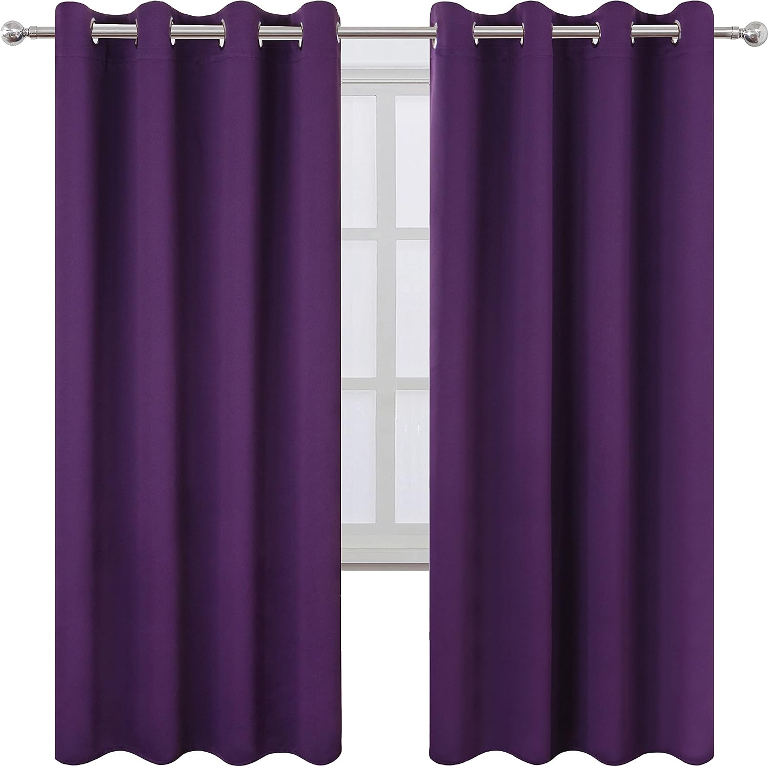 Lemomo Purple Thermal Blackout Curtains/52 x 72 Inch/Set of 2 Panels Room Darkening Curtains for Bedroom 72 Inch silver