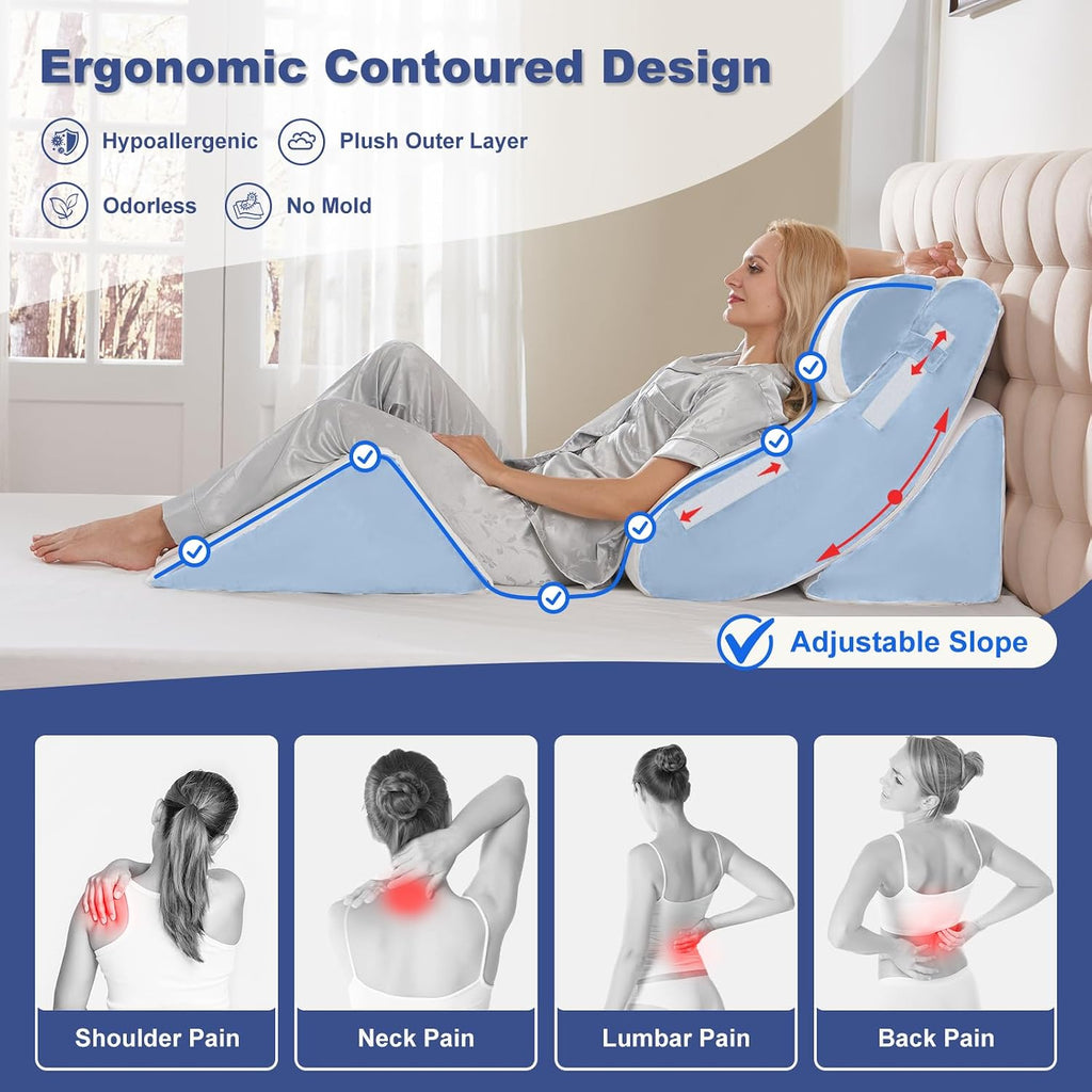 WSOFRLAC 4PCS Wedge Pillow Set for Sleeping – Orthopedic Bed Pillow for Post Surgery, Adjustable Memory Foam Support for Sitting Up in…