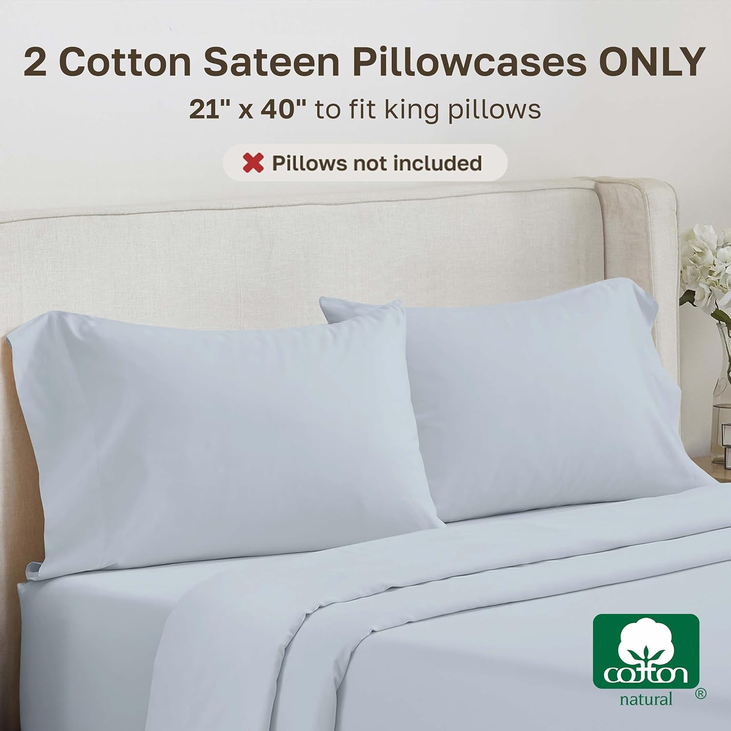 California Design Den 100% Cotton King Size Pillow Cases Set of 2 - Soft & Silky 500 Thread Count Sateen, Breathable Pillow Cover Cotton…