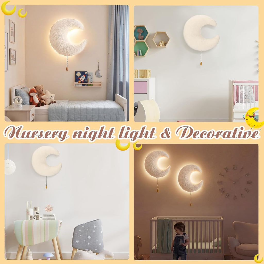 Aurelema Fluffy Moon Night Light Wall Lamp Sleeping Nursery Lighting Cute Floating Battery Operated Hanging Lamp for Baby Boys Girls…