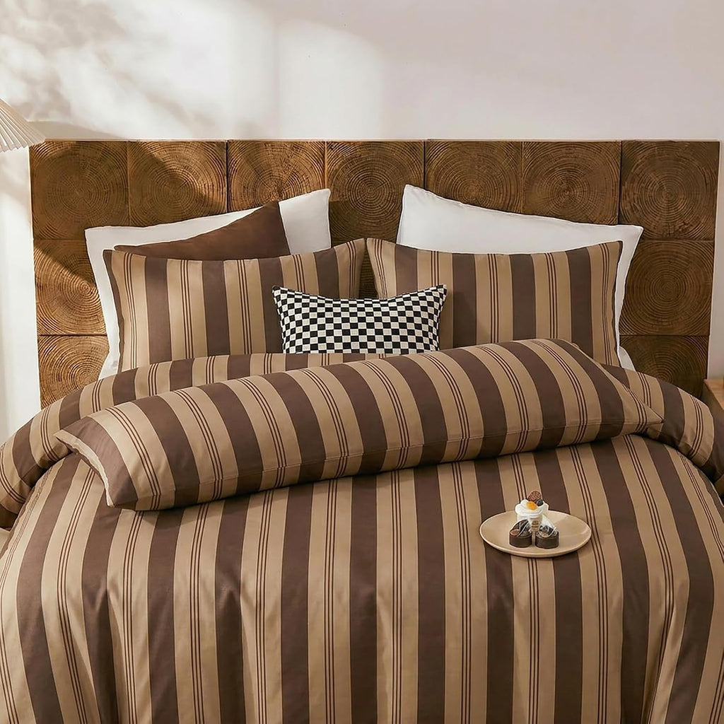 Merryword Brown Striped Pillowcases, 100% Cotton Pillow Cases, King Size Pillowcases, Luxury Linen Like Pillowcase, Soft Breathable Stripe…