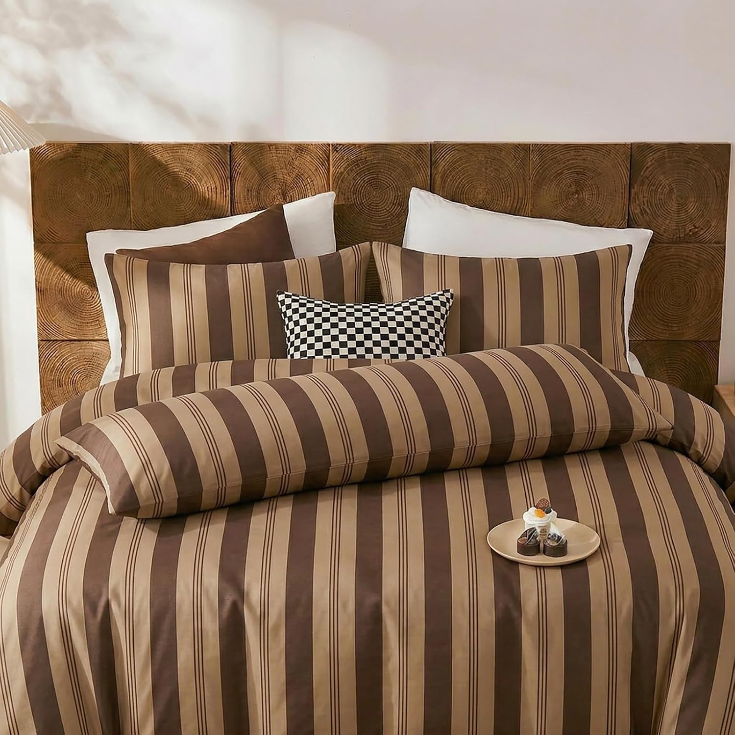Merryword Brown Striped Pillowcases, 100% Cotton Pillow Cases, King Size Pillowcases, Luxury Linen Like Pillowcase, Soft Breathable Stripe…