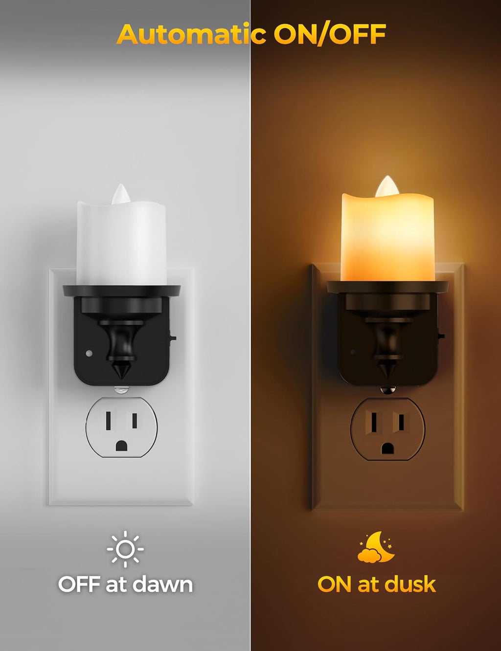 Briignite Flameless Candle Night Lights, Amber Plug-in 2 Pack, LED Candle with Light Sensor, 0-100LM Dimmable, Kids Hallway Bathroom…