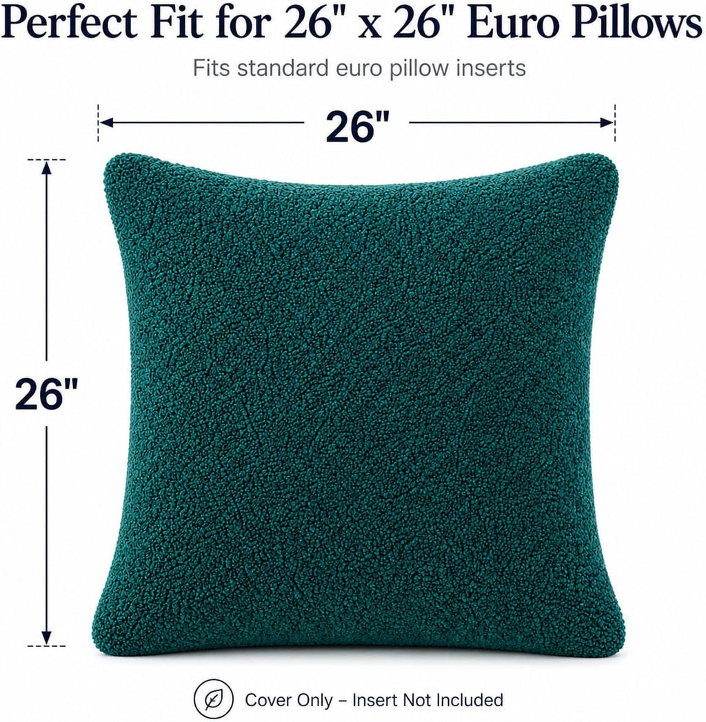 Reafort Ultra Soft Sherpa Euro Sham Pillow Cover 26" x 26", Plush Fluffy Decorative Cushion Cover with Zipper Closure, Cozy Faux Fur…
