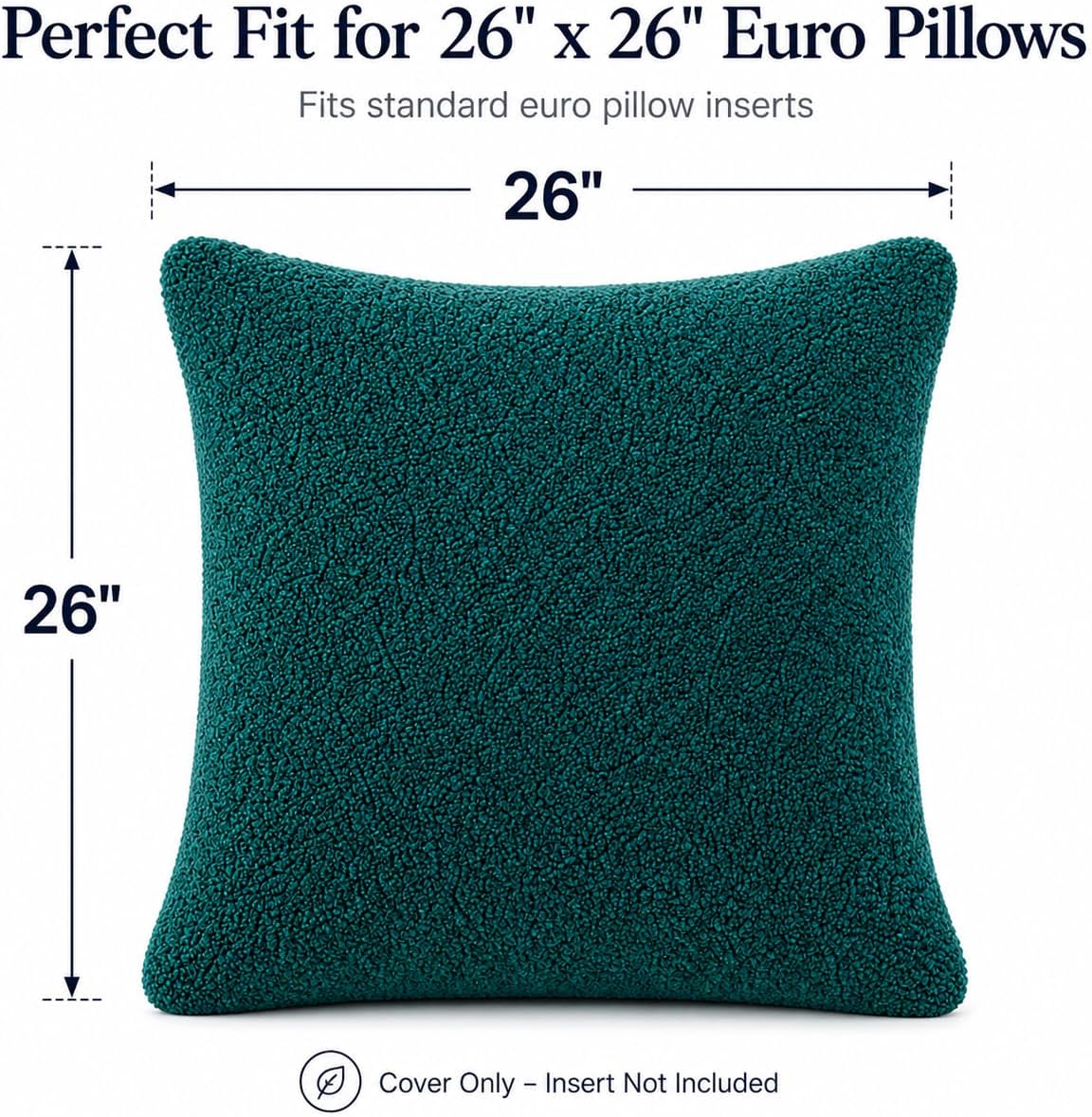 Reafort Ultra Soft Sherpa Euro Sham Pillow Cover 26" x 26", Plush Fluffy Decorative Cushion Cover with Zipper Closure, Cozy Faux Fur…