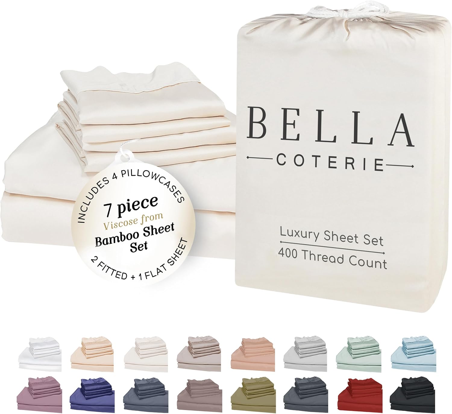Bella Coterie 7 Piece Luxury Bamboo Viscose Split King Size Sheet Set | 2 Fitted Sheets for Adjustable Beds | 100% Organically Grown |…