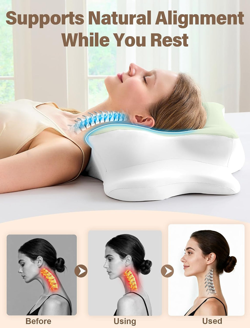 Vjasd Cervical Neck Pillow for – Ergonomic Memory Foam Pillow for Side Sleeper Contour Orthopedic Bed Pillow for Neck Support with Cooling…