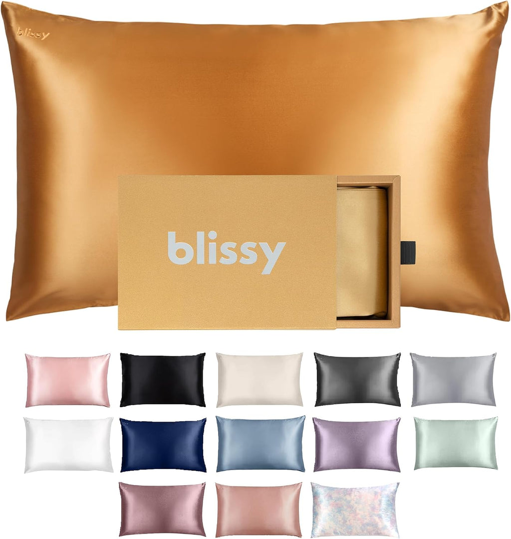 Blissy Silk Pillowcase - 100% Pure Mulberry Silk - 22 Momme 6A High-Grade Fibers - Silk Pillow Cover for Hair & Skin - Regular, Queen &…