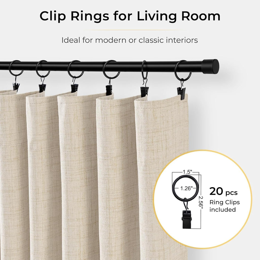 INOVADAY 100% Blackout Curtains for Bedroom, Cream Black Out Curtains 84 Inch Long, Clip Rings Linen Blackout Drapes, Thermal Insulated…