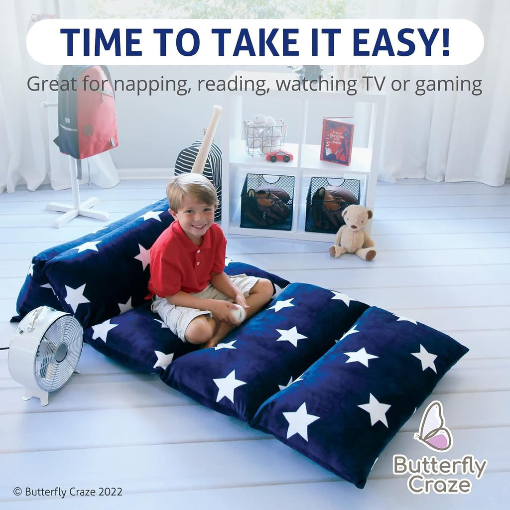 Butterfly Craze Floor Pillow Case, Mattress Bed Lounger Cover, Star Navy, Queen Size - Cozy Seating Solution for Kids & Adults, Recliner…