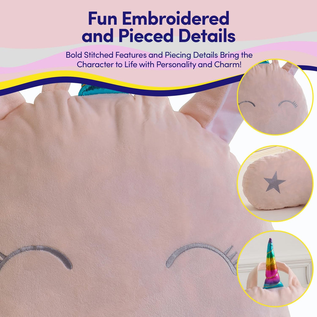 Unicorn Reading Pillow for Kids & Teens with Shredded Memory Foam – Soft Velvet Lounger with Fun Character Designs, Removable Washable…
