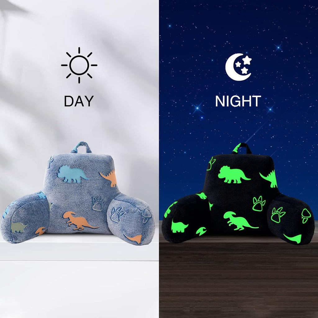 Aimuan Reading Pillow Glow in The Dark Bed Rest Wedge kids Glow Backrest Pillow Dinosaur Print with Arms Back Support for Sitting Up in…