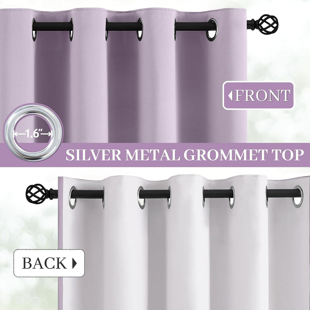 Yakamok Lilac 100% Blackout Curtains 84 Inches Long with 2 Thick Layers-Light Purple Room Darkening Thermal Insulated Window Curtain Set of…
