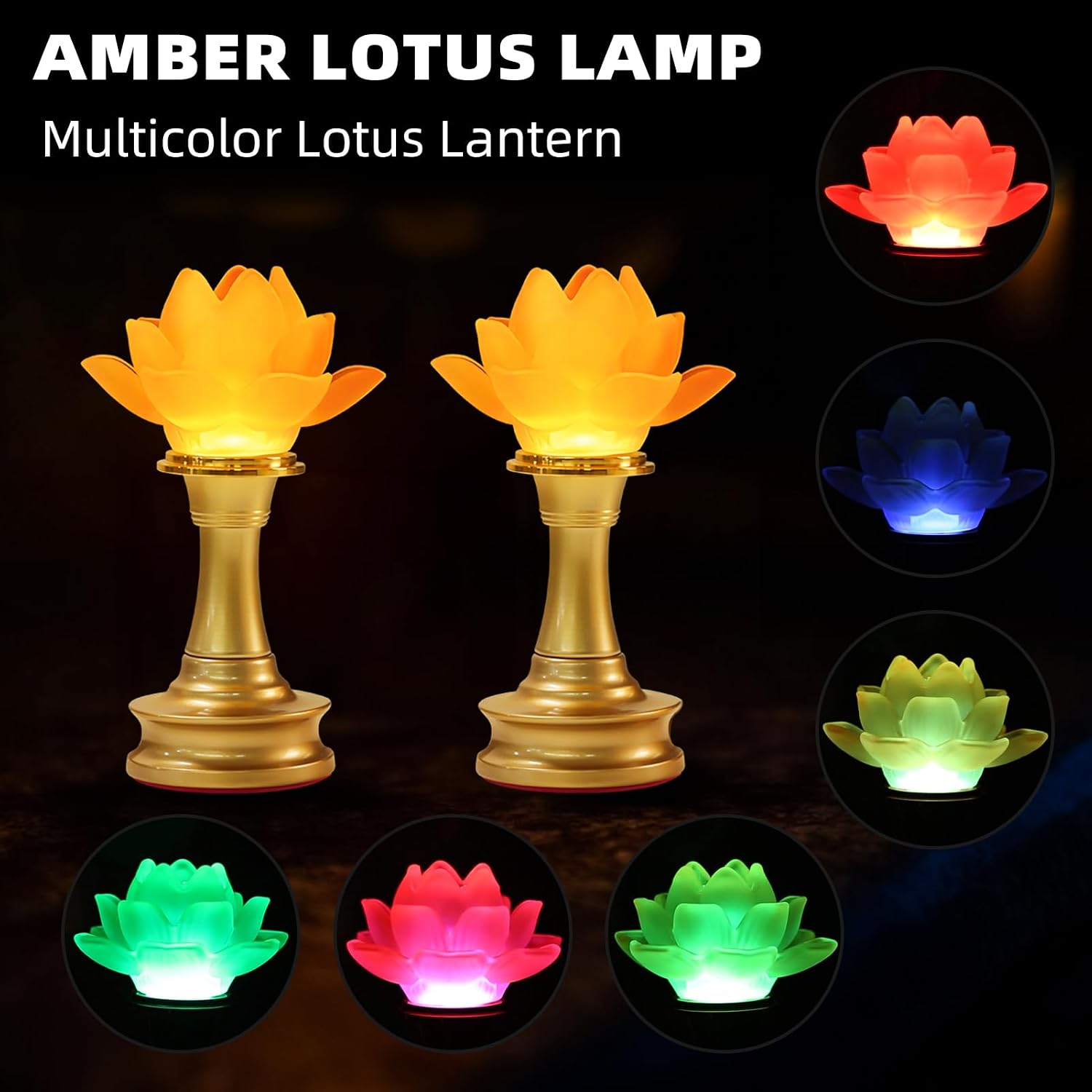 6.5inch 1 Pair-7 Color LED Lotus Flower Lamp - Lotus Buddhist Lamp Lights, Buddha Lamp Light with Adjustable Switch for Buddhist…
